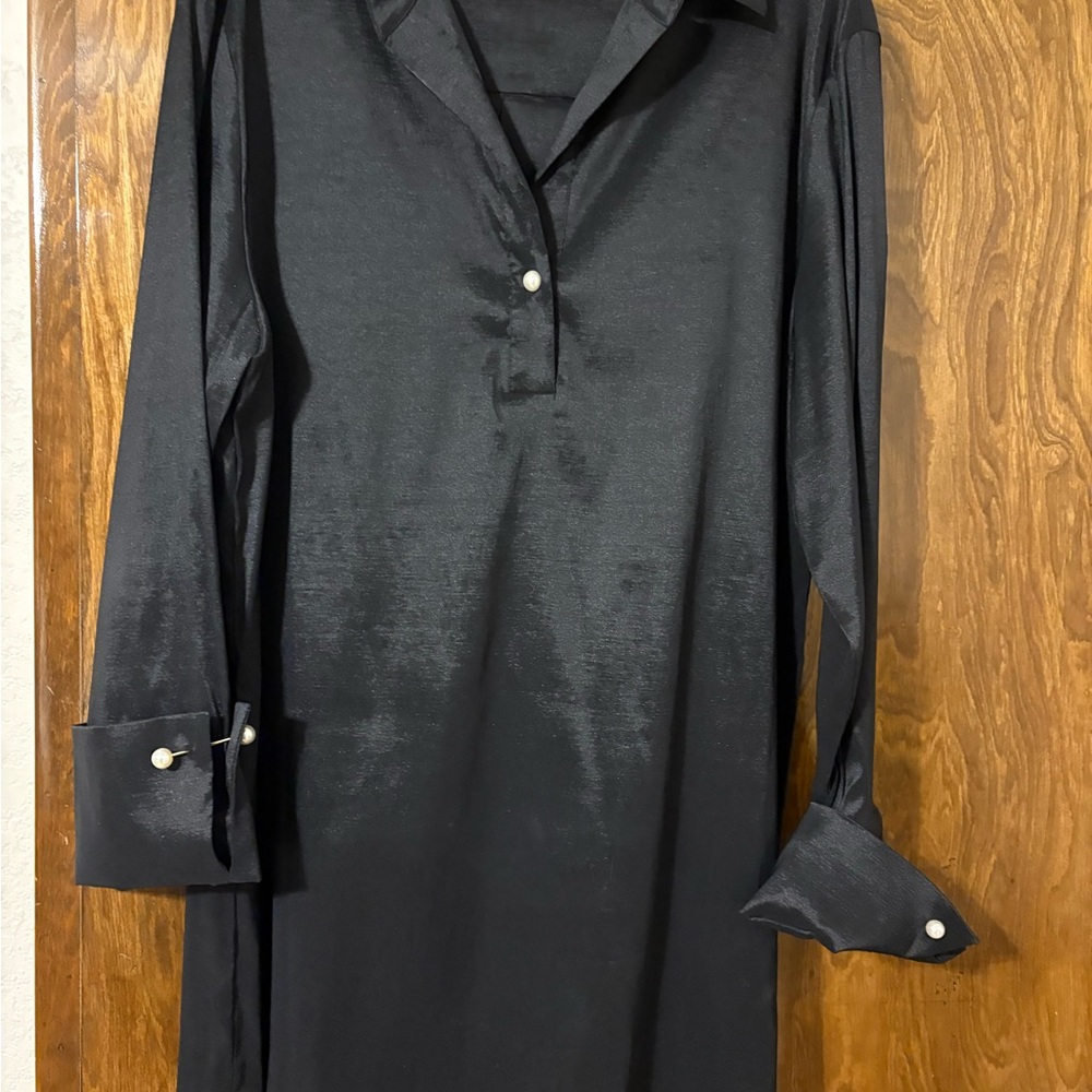 Preston & York Black Blouse with Pearl Buttons